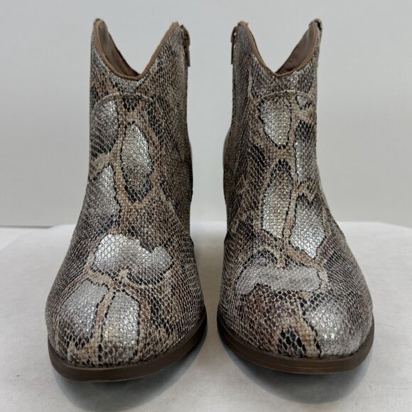 Very G Womens Size 11 Tan Snakeskin Hijack Ankle Booties Zip High Block Heels - Picture 7 of 16